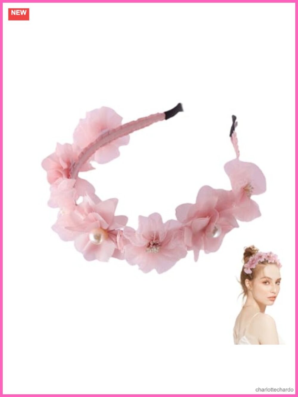 Girls Floral Headband Rose Flower Pearl Elegant Hair Accessory